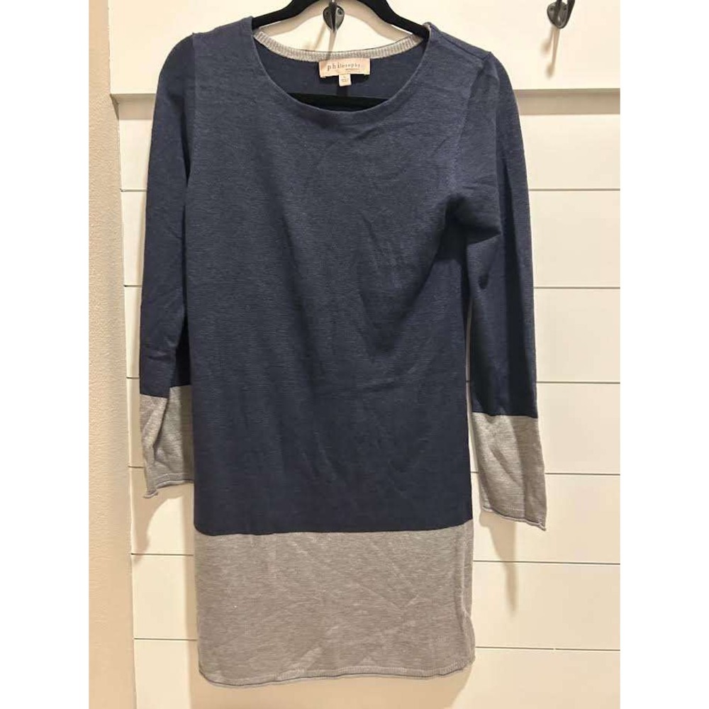 Philosophy Republic Clothing Navy Gray Colorblock Cashmere Blend Sweater Dress L